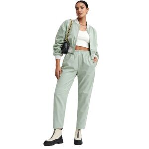 Fabletics vegan leather high waisted pull on pants green (dusty garden) …